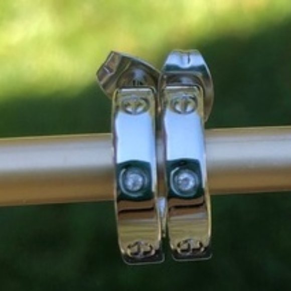 Love Screw Diamond Silver Stainless Steel  Earrings - Picture 2 of 6